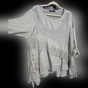 Casual Express Lace Layer look tunic grey Roll tab sleeves XXL